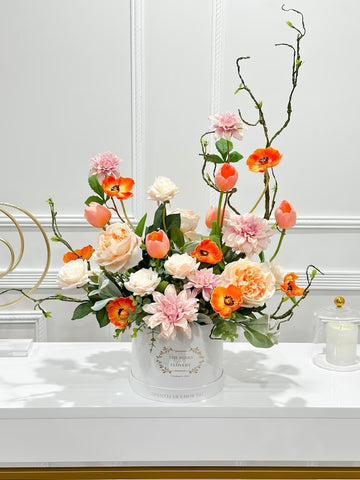 X-Large Pink Real Touch Multi Flower Centerpiece In Flovery Signature Pink Box